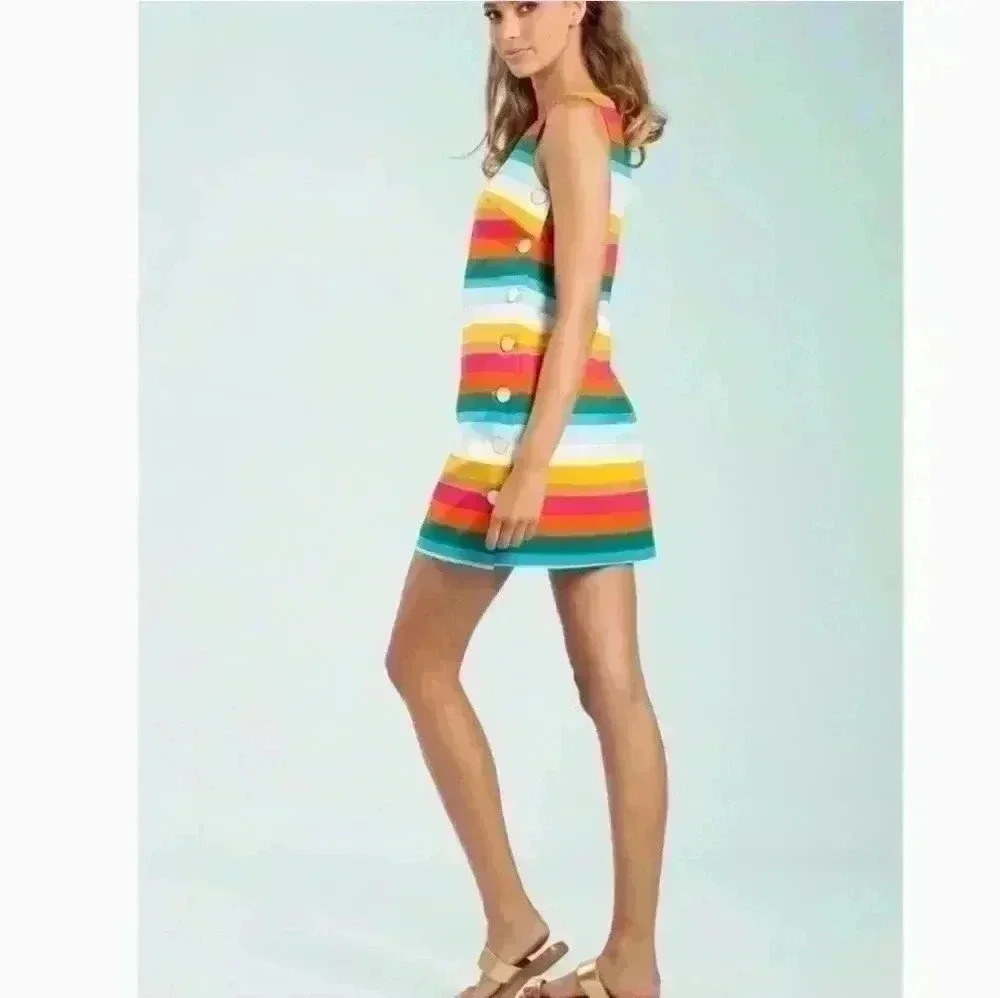 Trina Turk Skooter's Stripe Cotton Emmie Dress in Multi Womens Size 8 - Picture 2 of 14